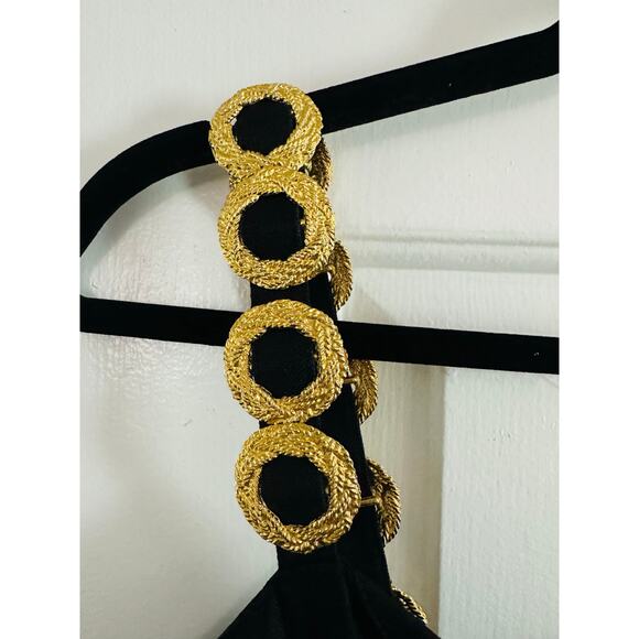 BOUILLABAISSE Deborah Vintage Black Linen Gold-Tone Metal Medallion Straps Dress - Picture 3 of 10